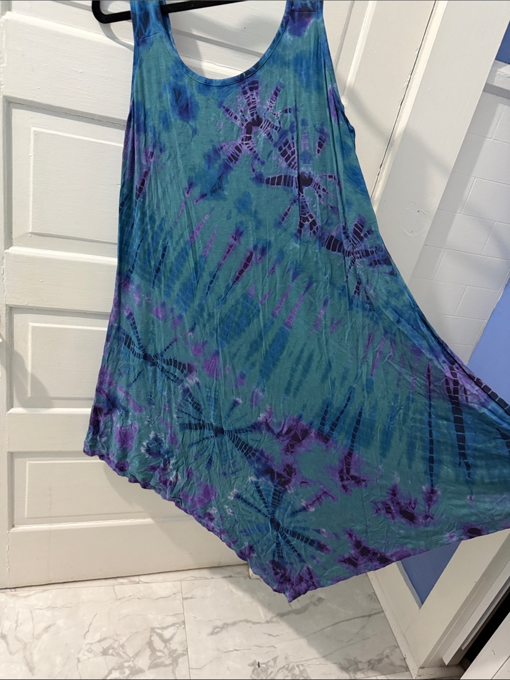 Tie-Dye Swing Tank Dress in Teal & Purple